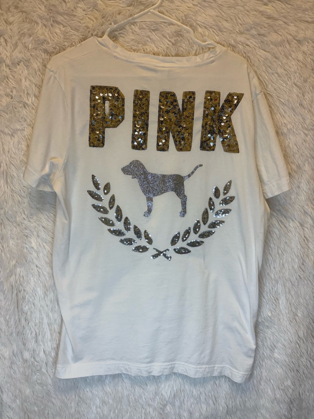2 PINK Victoria's Secret Sequined White T-Shirts | Size Large 🩶 - Picture 7 of 17